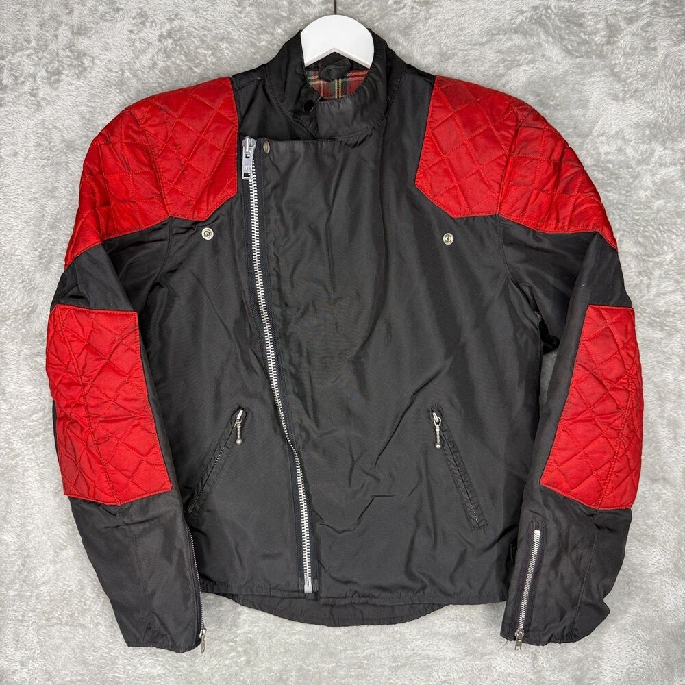 Vtg Belstaff Motorcycle Jacket Men 42 Large Outlaw Nylon Flannel Lined Black Red